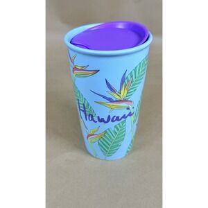 Starbucks Hawaii Bird of Paradise Ceramic Tumbler Mug 12oz Purple Lid 2017